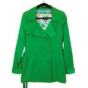 VERTIGO Trench Coat Green Double Breasted Lined Jacket Medium